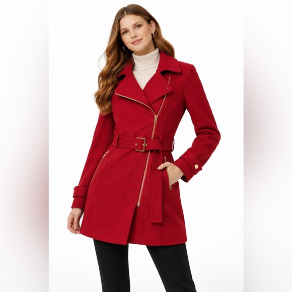 MICHAEL Michael Kors Scarlet Trench Coat with Gold Accents - Picture 1 of 7